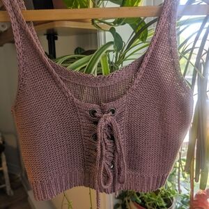 Pink Knit Lace-Up Crop Top